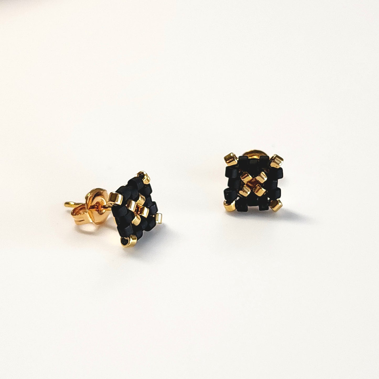 Square Studs in Black + Gold