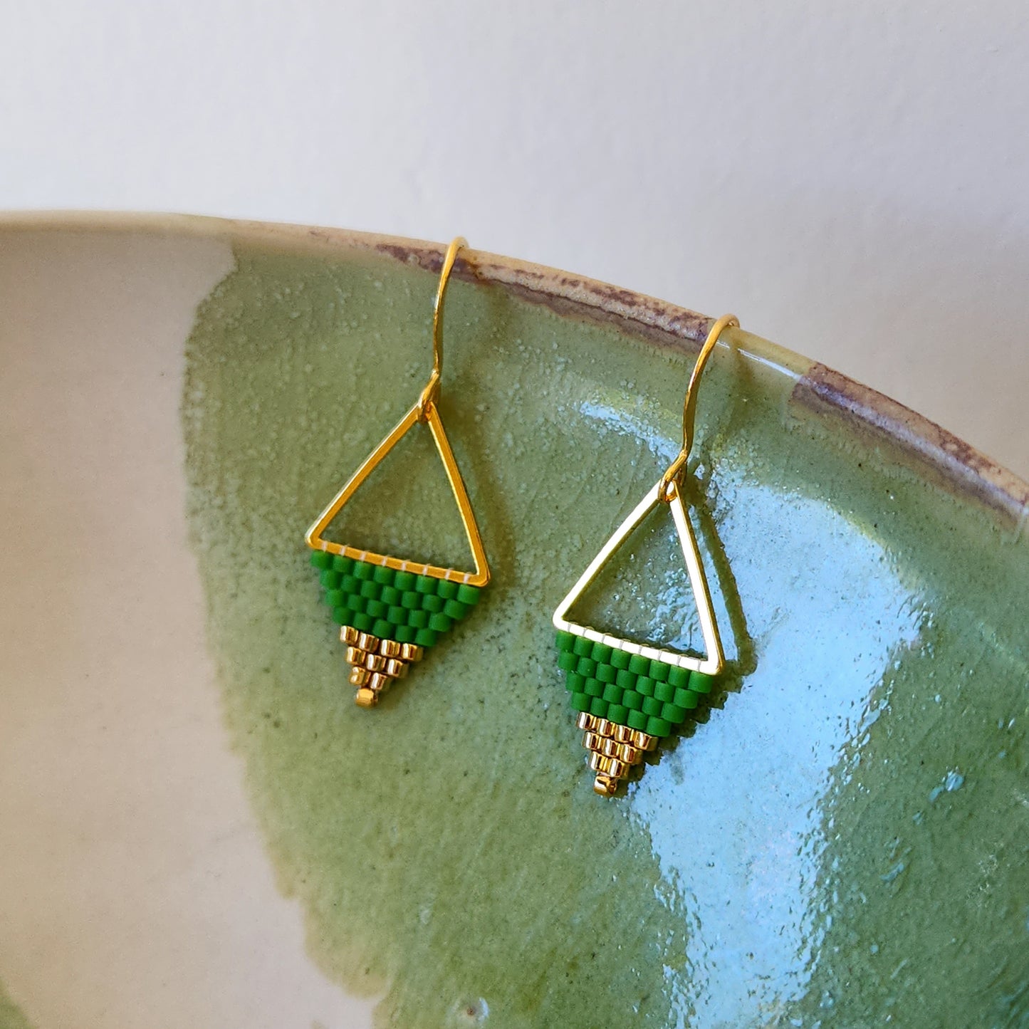 Triangle Earrings in Green