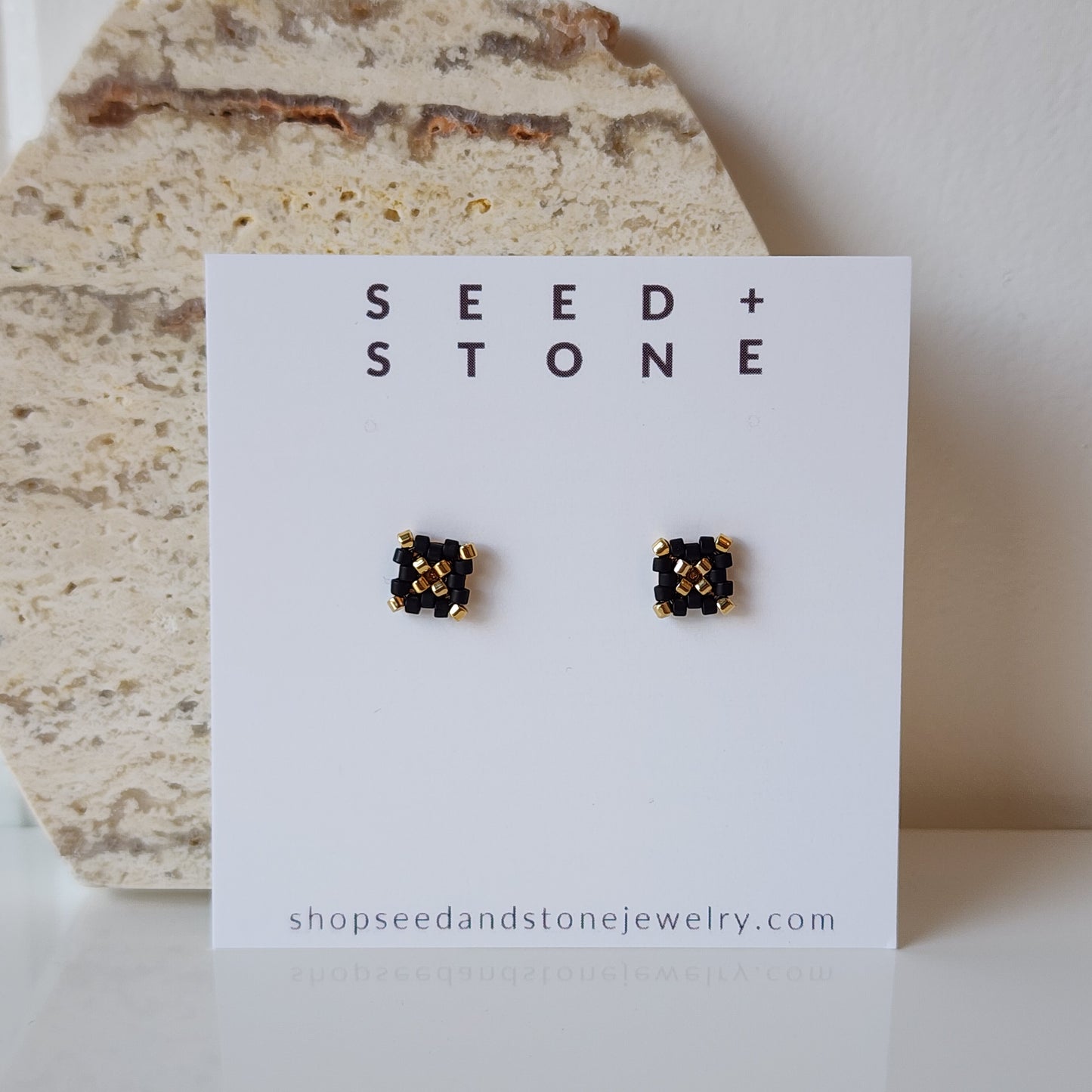 Square Studs in Black + Gold