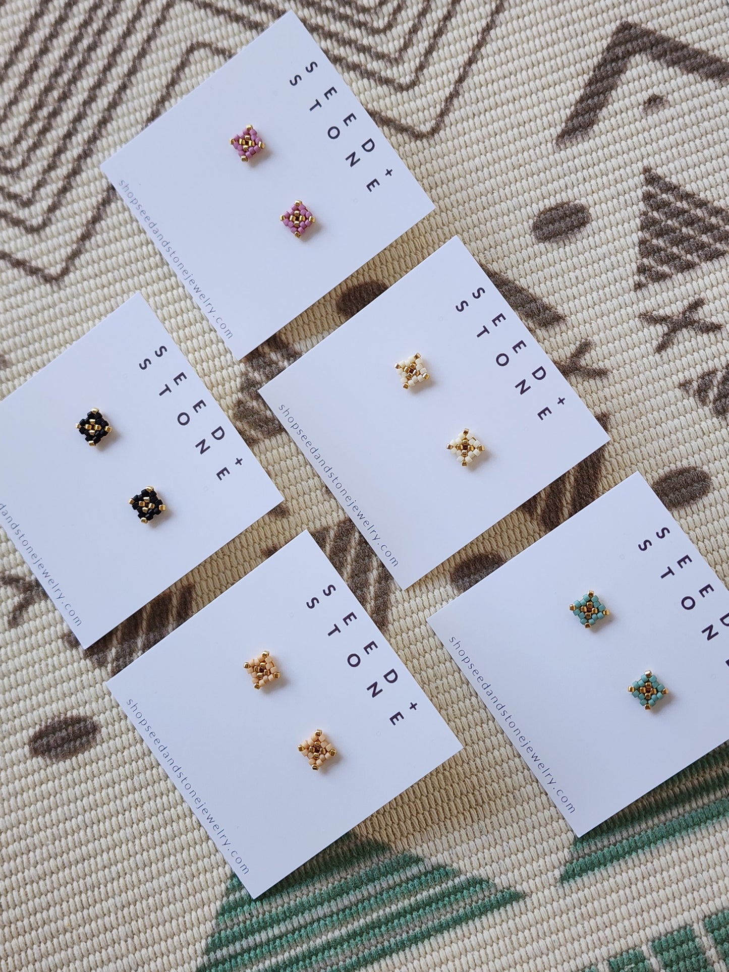 Square Studs in Black + Gold